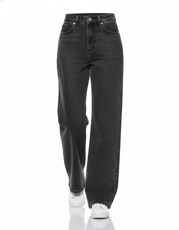 Grey Denim Wide Leg Jeans for Women